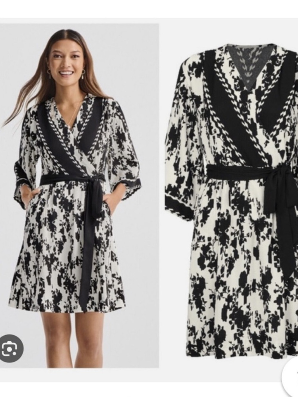 Cabi X Factor Black & White Printed Wrap Dress - Size Large